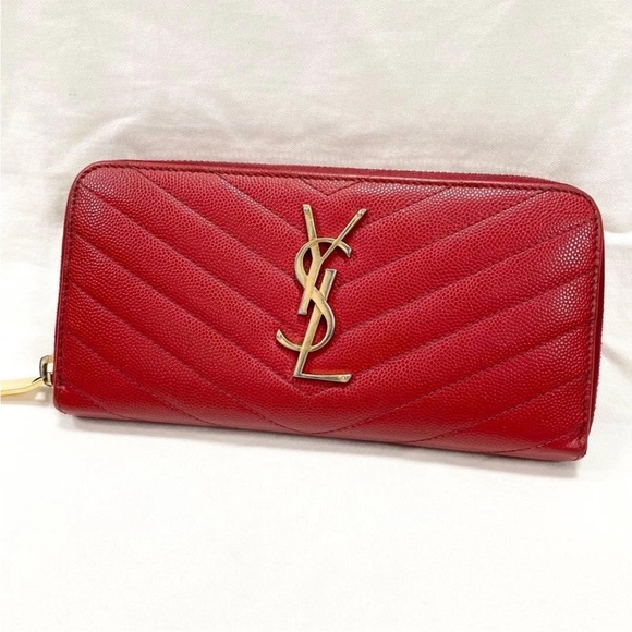 Yves Saint Laurent Handbags - Yves Saint Laurent Red Quilted Leather Wallet